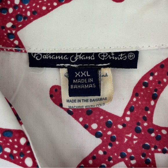 BAHAMA HAND PRINTS Starfish Pullover Shirt Men’s XXL White Red Blue Starfishes - Picture 3 of 11